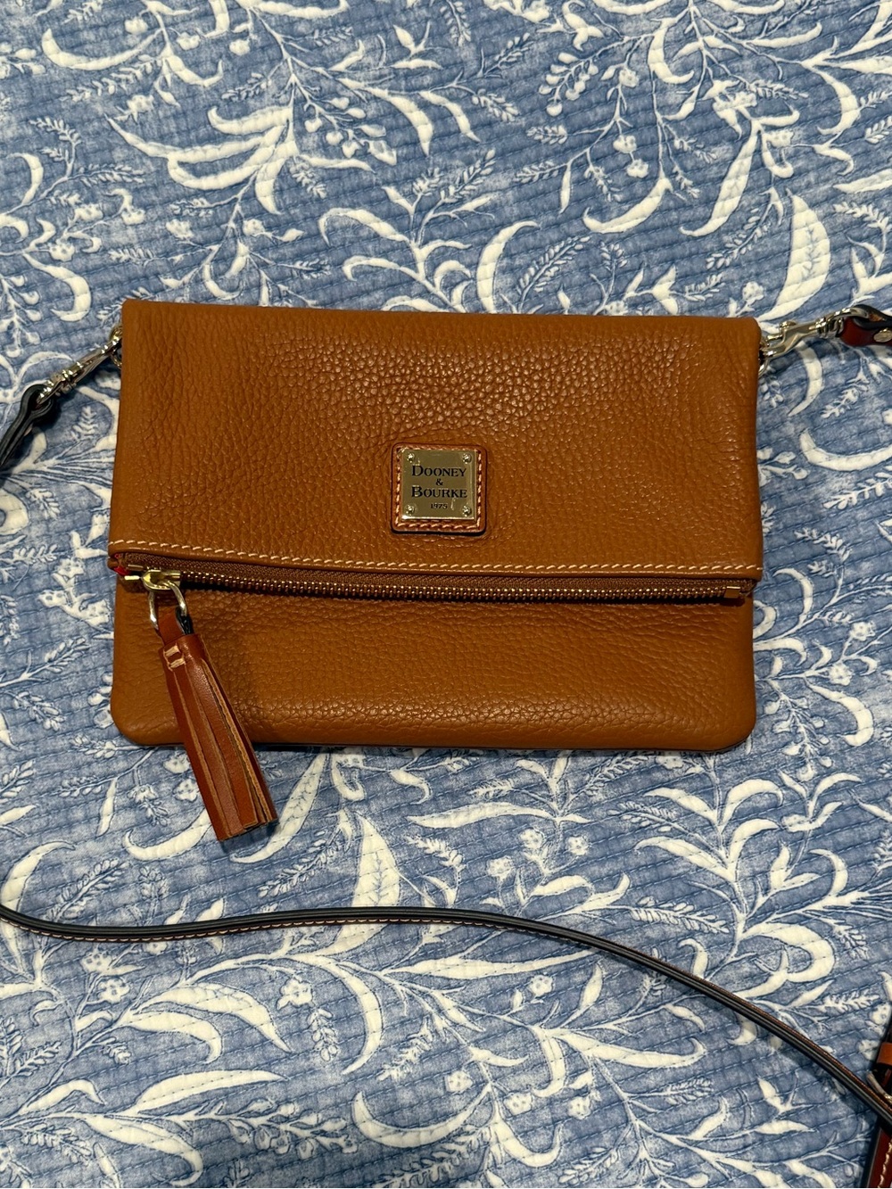 Dooney & Bourke Cognac Pebble Leather Fold-Over Crossbody